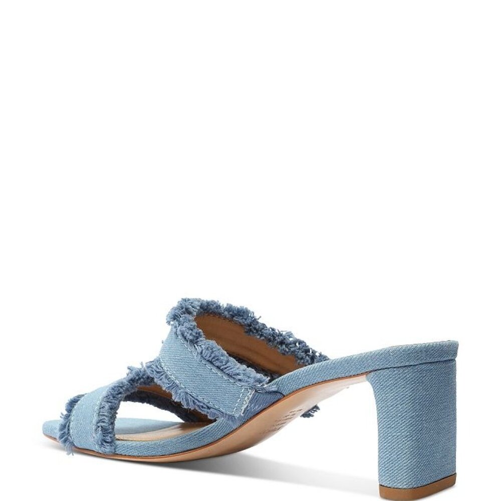 Amely Mid Block Denim Sandal with Frayed Straps | - Picture 8 of 12